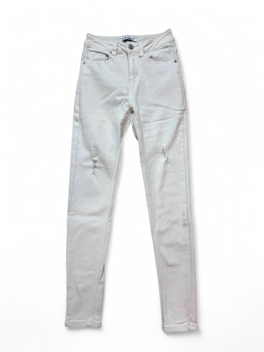 White High Waisted Skinny Jeans With Little Distressed Details